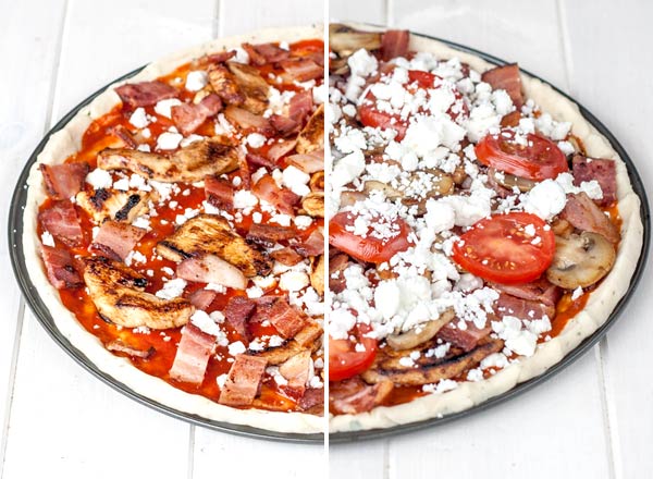 Loaded grilled chicken and feta pizza