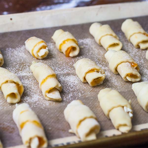 Rolled apricot filled rugelach