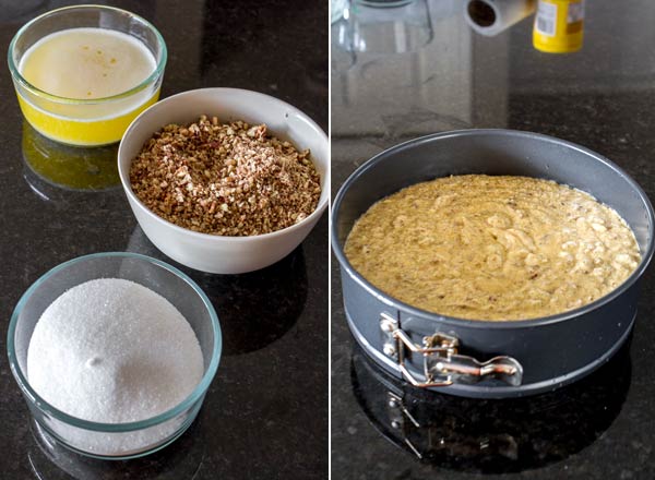 Simple ingredients for an amazing chocolate pecan cake, European style