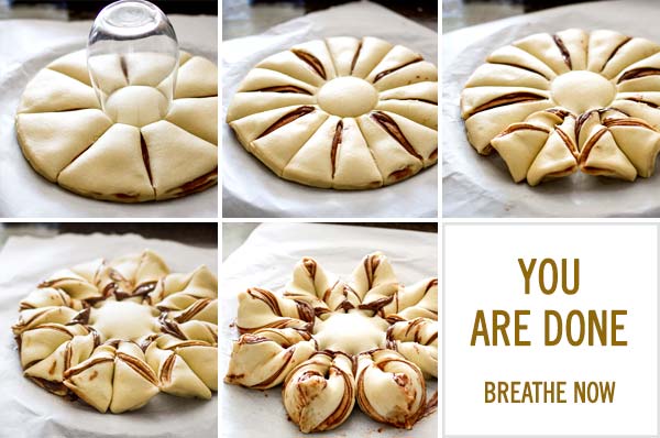 Final steps for making a delicious Nutella pull apart bread